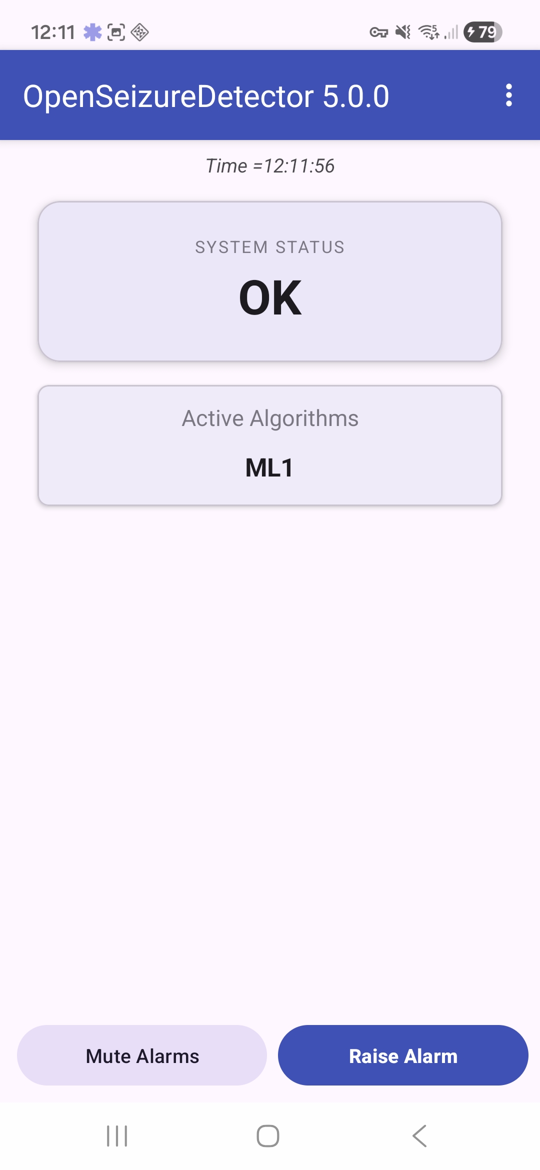 Screenshot of the OpenSeizureDetector app (ok status)